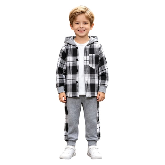 Baby Toddler Boys Fall Winter Clothing Set 3T 4T 5T 6T 7T Plaid Hoodies Long Sleeve Tops SweatPants 2-Piece Outfits