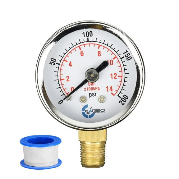 CARBO Instruments 1- 1/2" Pressure Gauge, Chrome Plated Steel Case, Dry, 0-200 psi/kPa, Lower Mount 1/8" NPT