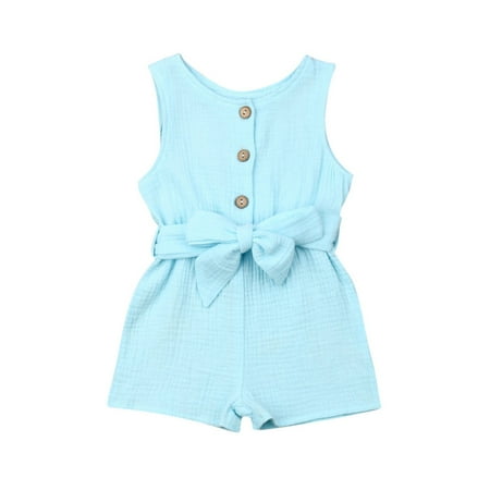 

Binpure Newborn Baby Pure Color Romper O-Neck Button Jumpsuit with Waist Band