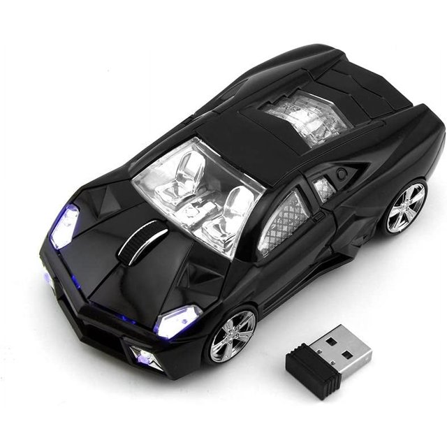 LAICAIW Car Mouse Wireless 2.4GHz, Cool 3D Sport Car Shape Mouse Optical Gaming Mice with Adjustable DPI 1600 with USB Receiver Suitable for PC/Computer /Laptop (Black)