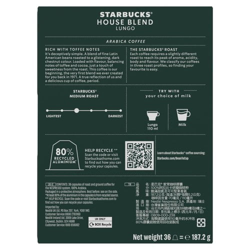 Starbucks by Nespresso House Blend, 36 pods per pack, British Import (Pack of 3)