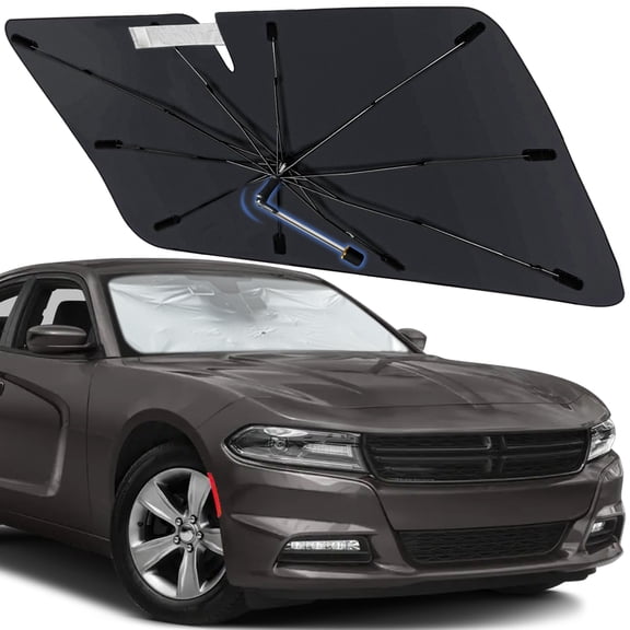 Windshield Sun Shade Umbrella for Dodge Charger 2011-2024, Foldable Car Sunshade for Front Window with 360° Rotating Shaft, Custom-Fit Parasol para Carro for UV Blocking & Heat Reduction