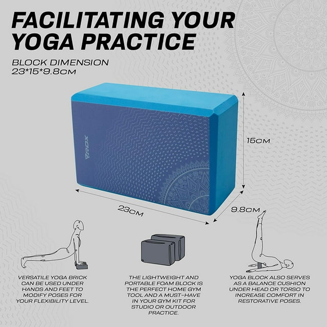 RDX Yoga Block Set, Non-Slip High-Density Eva Foam Brick for Pilates Flexibility Body Balance, Easy Grip Surface for Stability Strength Training Deepen Poses Exercise Office Home Gym, 23x15x9.8CM