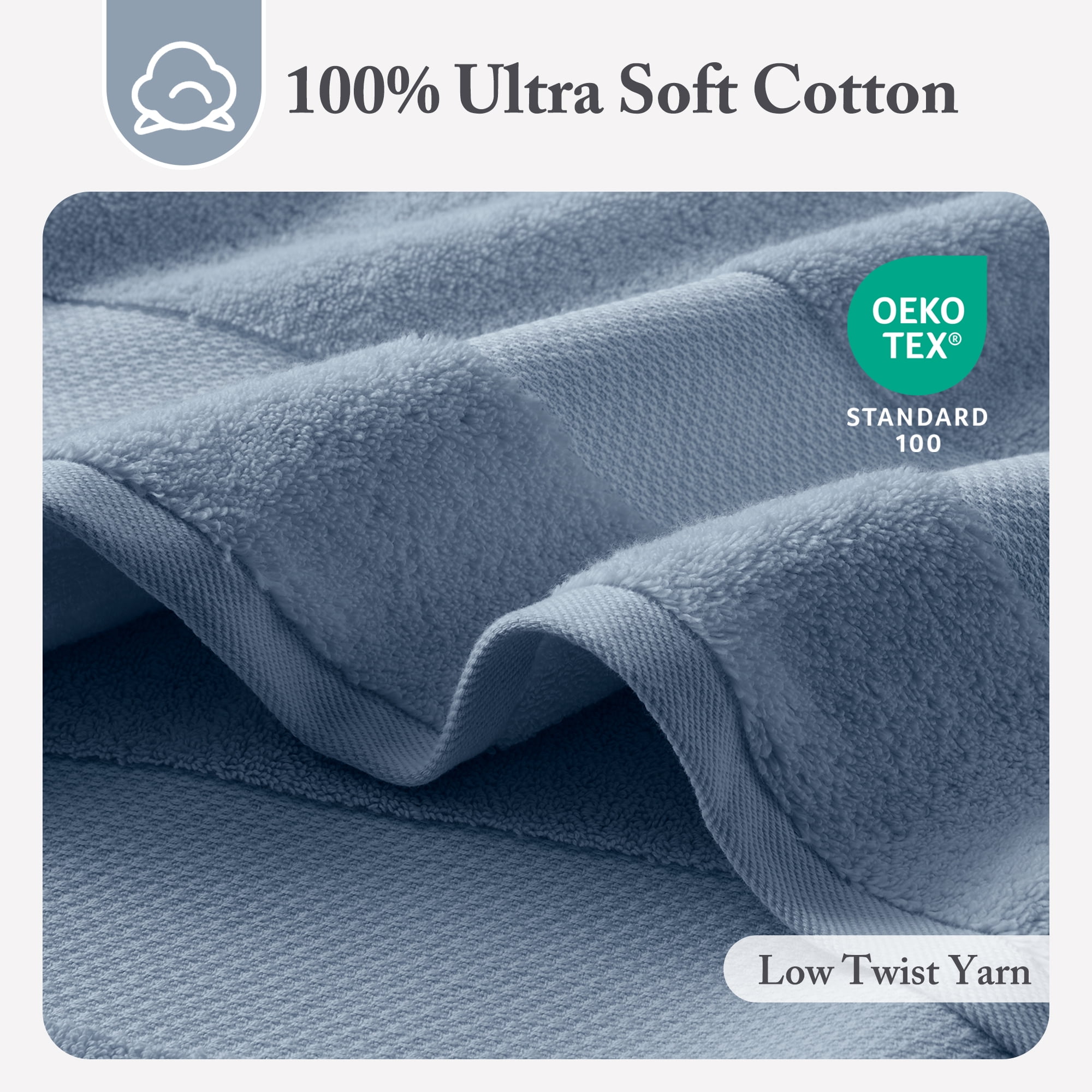 6-Piece Cotton Bath Towel Set,Soft Blue