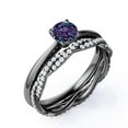 thumbnail image 4 of JeenMata 1 Carat Round Brilliant Cut Lab Created Alexandrite and Moissanite Modern Twisted - Unique Gemstone - Wedding Ring Set 18k Black Gold over Silver, 4 of 4