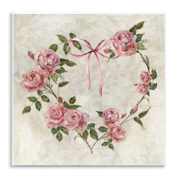 Stupell Industries Rose Heart Wreath Floral Painting Unframed Art Print Wall Art, 12 x 12
