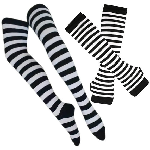 Striped Glove Stockings Mittens Women Leg Sleeves Black and White Striped Socks Women Arm Warmers Women's Miss