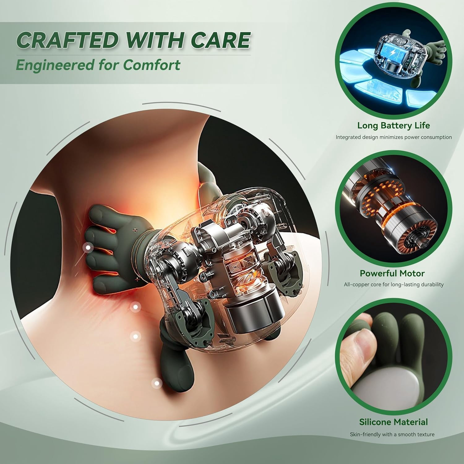 Neck Massager with Fingers Heat, Bionic Heated Shiatsu Massager for Neck Shoulder Pain Relief & Muscle Relaxation, Portable Body Massager (Green)