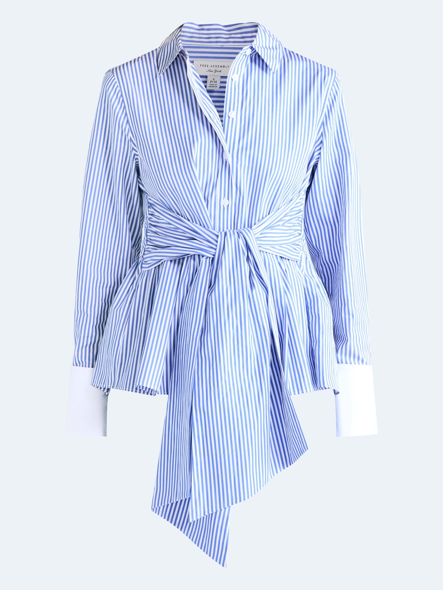 Free Assembly Women's and Women's Plus Peplum Button Front Cotton Shirt, Sizes XXS-4X