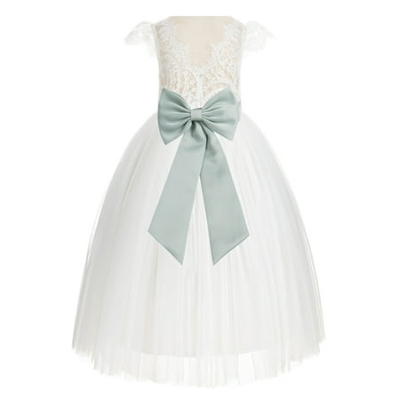 

Ivory Lace V-Back Cap Sleeves Flower Girl Dress Special Occasions 622T