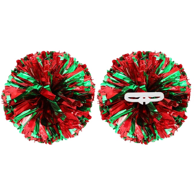 Uxcell 2 Pcs Pompones de Animación Metálicos de 12" con Anillos de Mango para Baile Rojo Verde