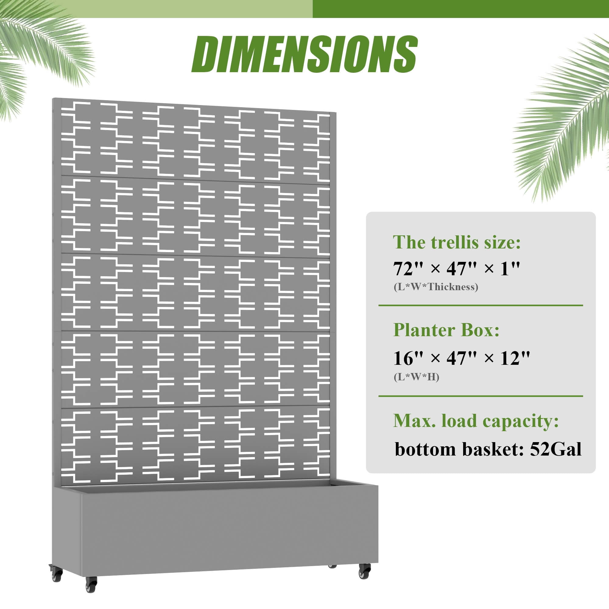 MAYEERTY 72X47" Metal Outdoor Gray Privacy Screen with Planter Box for Backyard & Garden, 5 Piece Set