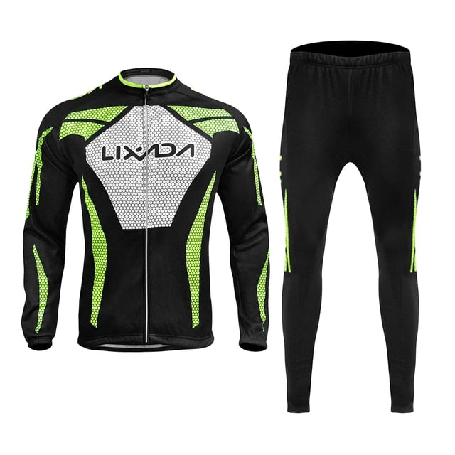 Graflsoa Premium Winter Cycling Set with Thermal Fleece Lining, Windproof Jacket & 3D Padded Pants for Long-Distance Comfort, Reflective Safety Strips, EU Size L