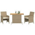 thumbnail image 3 of vidaXL 3 Piece Bistro Set with Cushions Beige Poly Rattan, 3 of 6