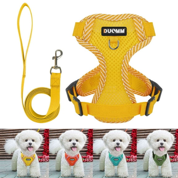 Luxtrada Dog Harness and Leash No Choke Reflective Pet Vest Adjustable Breathable Mesh Harnesses with Leash for Small Medium Dogs Cats Walking (Yellow,XL)