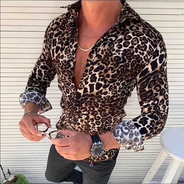 Camisas hawaianas con estampado de flores para hombre camisas de manga larga para fiestas camisetas de gran tamaño para hombres camisas Harajuku con estampado de leopardo y solapa