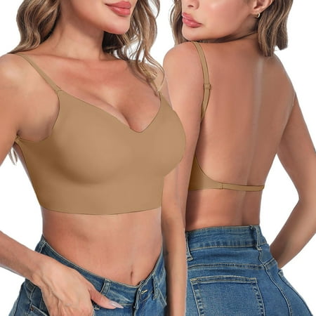 Low Back Bra Wirefree Seamless Bra Backless Multiway Straps Convertible Bra With Padded Removeable Yellow L