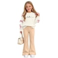 thumbnail image 4 of BXJX Girls Outfit Sets 2 Piece, Crew Neck Long Sleeve Spring Fall Bow Decor Kids Sweatshirts and Flare Pants Sets Khaki Size 5-6 T, 4 of 8