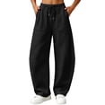 thumbnail image 2 of Naotn Women Wide Leg Sweatpants Casual Baggy Drawstring Elastic Waist Sweat Pants Soft Running Walking Pants Black M, 2 of 10
