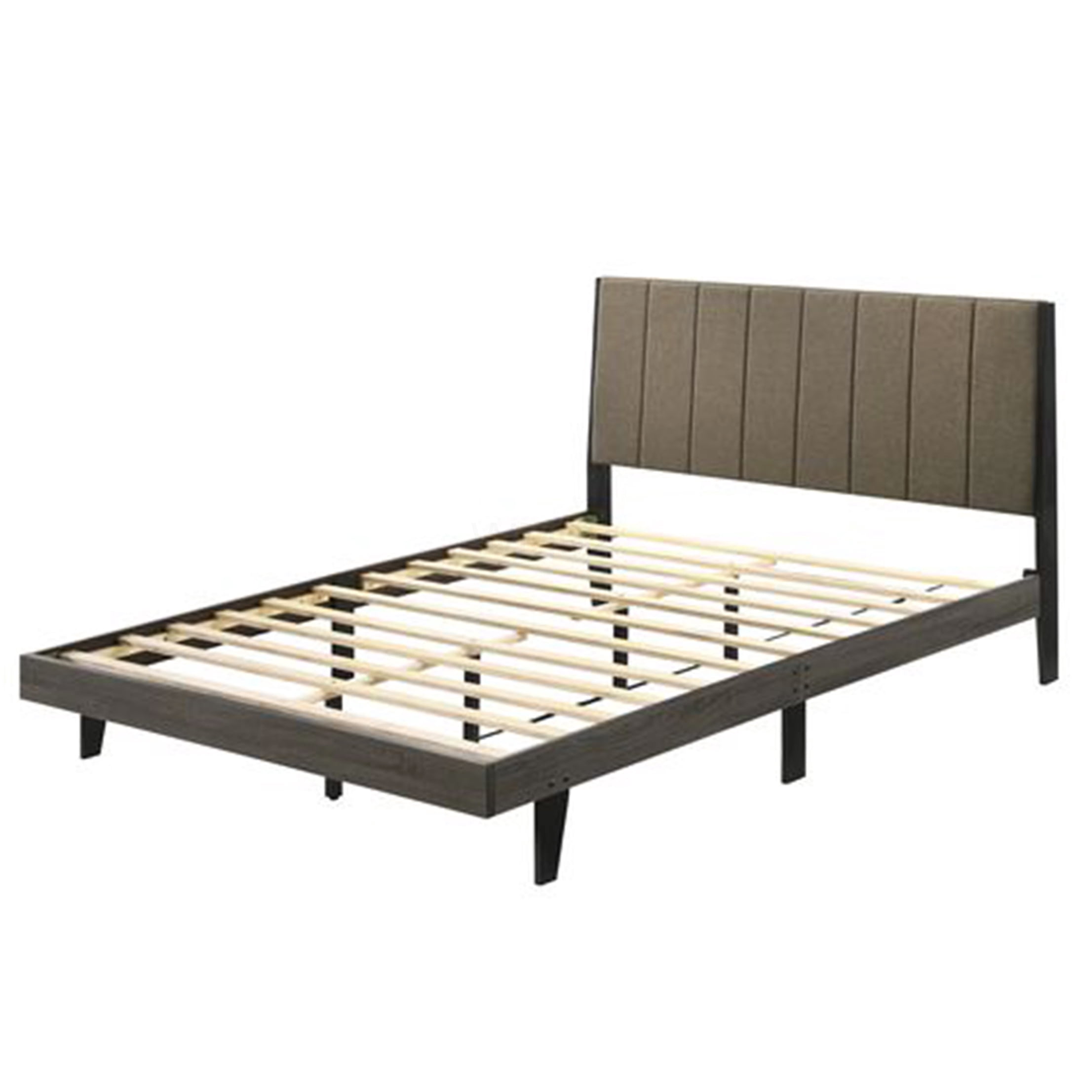Queen Size Upholstered Platform Bed Frame with Headboard, Brown Fabric Low Profile Design, No Box Spring Needed, Sturdy Wood Slat Support, Easy Assembly