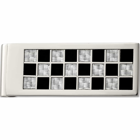 Stainless Steel Polished Black And Grey Carbon Fiber Inlay Money Clip (49 X 20) Made In China -Jewelry By Sweet Pea