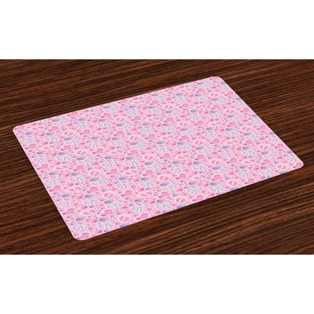 

Ambesonne Cartoon Place Mats Set of 4 Bows and Buttons Ribbon Standard Size Pale Pink and Mauve