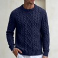thumbnail image 2 of Mens Cable Knit Pullover Sweater Crew Neck Long Sleeve Cable Fisherman Sweaters Navy M, 2 of 4