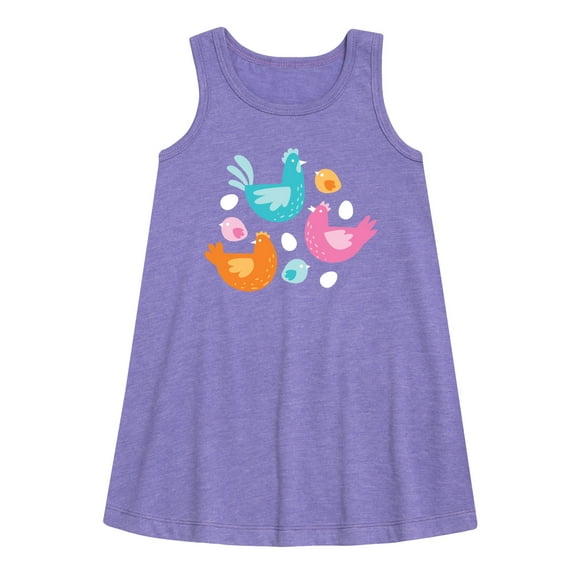Instant Message - Colorful Chickens - Toddler & Youth Girls A-line Dress