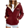 thumbnail image 6 of Black*Friday Discounted Items under $5 GaThRRgYP Women's Plush Lined Hooded Parka Jacket,Women's Fashionable Printed Fleece Hooded Sweatshirt Jacket Wine M, 6 of 8