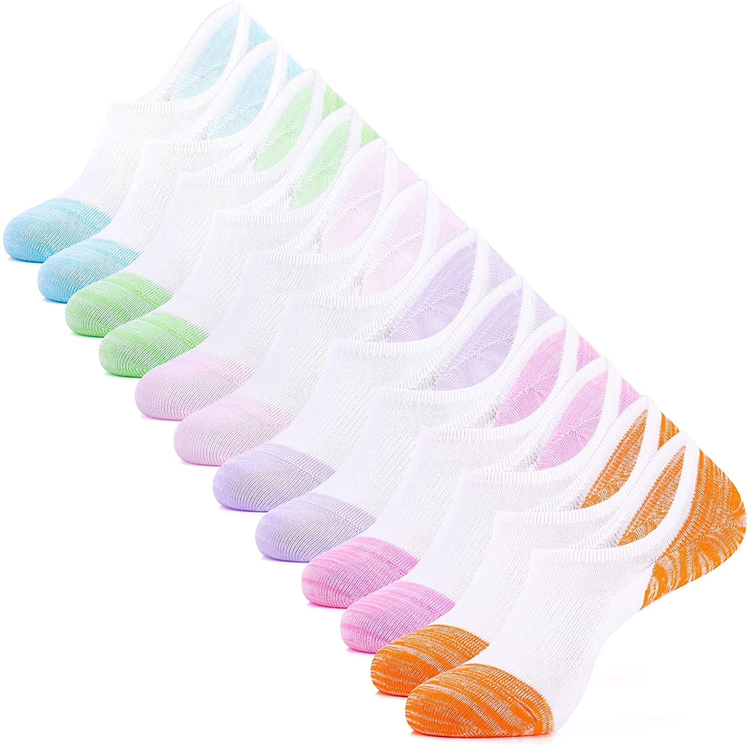 IDEGG No Show Socks Women 10 Pairs Low Cut Anti-Slid Novelty Athletic  Casual Invisible Liner Socks Color P - 10 Pairs - 10 Colors 5-9