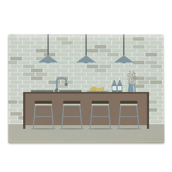 Brick Wall Cutting Board, Modern Flat Design of Empty Kitchen Interior Apartment Furniture Illustration, Decorative Tempered Glass Cutting and Serving Board, in 3 Sizes, by Ambesonne