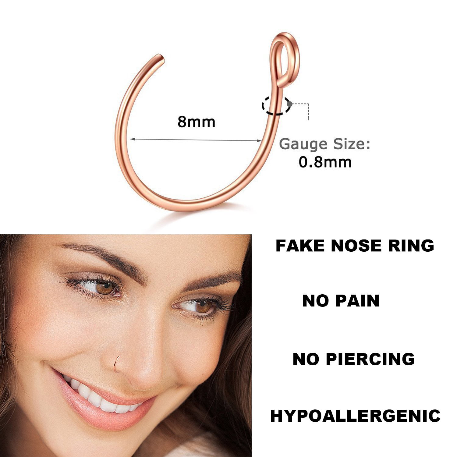 20G Faux Piercing Jewelry 8mm Nose Ring Hoop for Faux Lip Septum Nose Ring Set Senxido Fake Nose Ring 