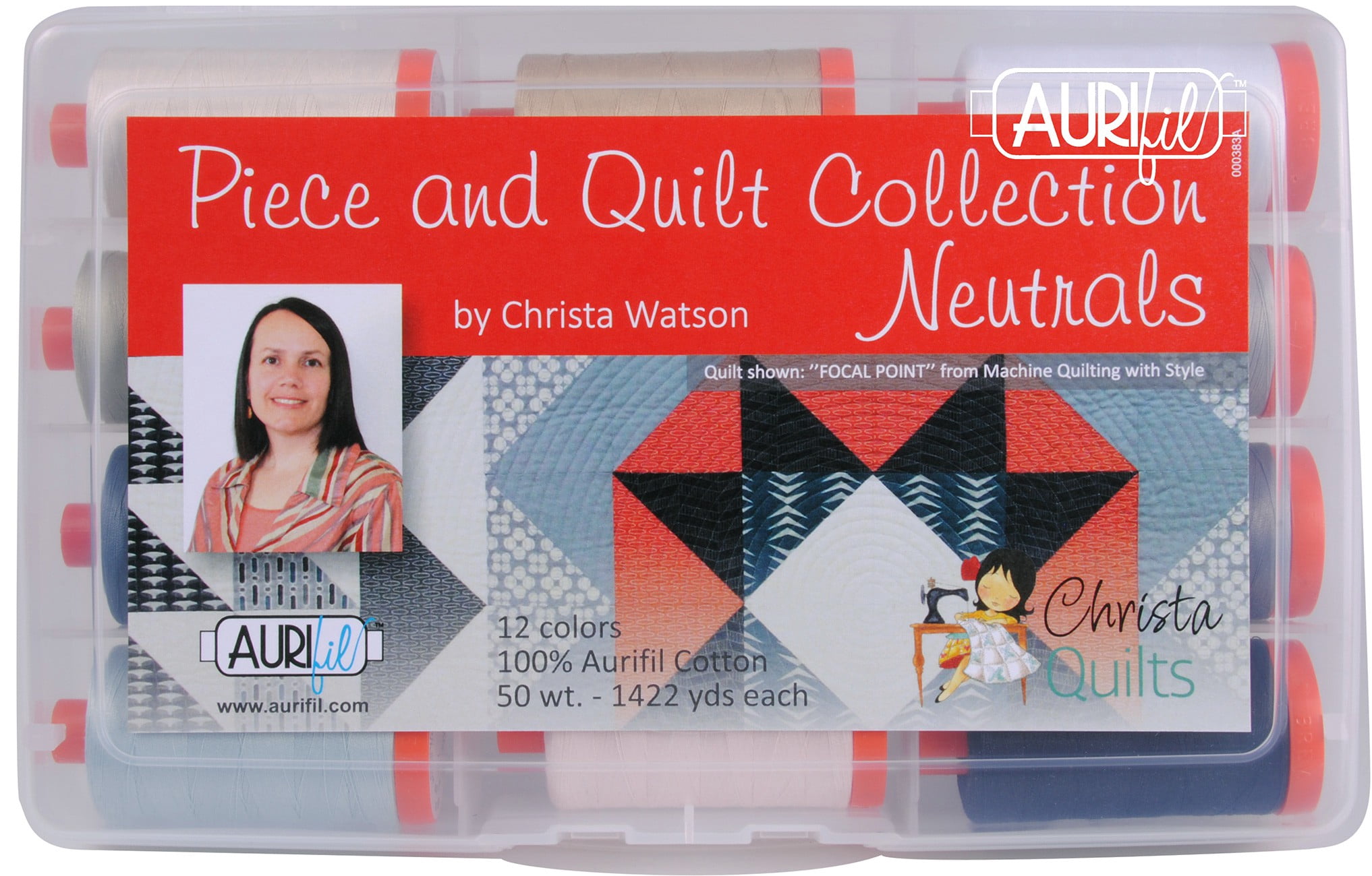 Christa Quilts Piece and Quilt Neutrals Aurifil Thread Kit 12 Large Spools 50 Weight CW50PQN12