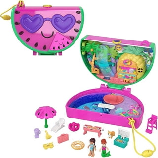 Polly Pocket Dolphin Beach Compact Playset with 2 Micro Dolls &  Accessories, Travel Toys 