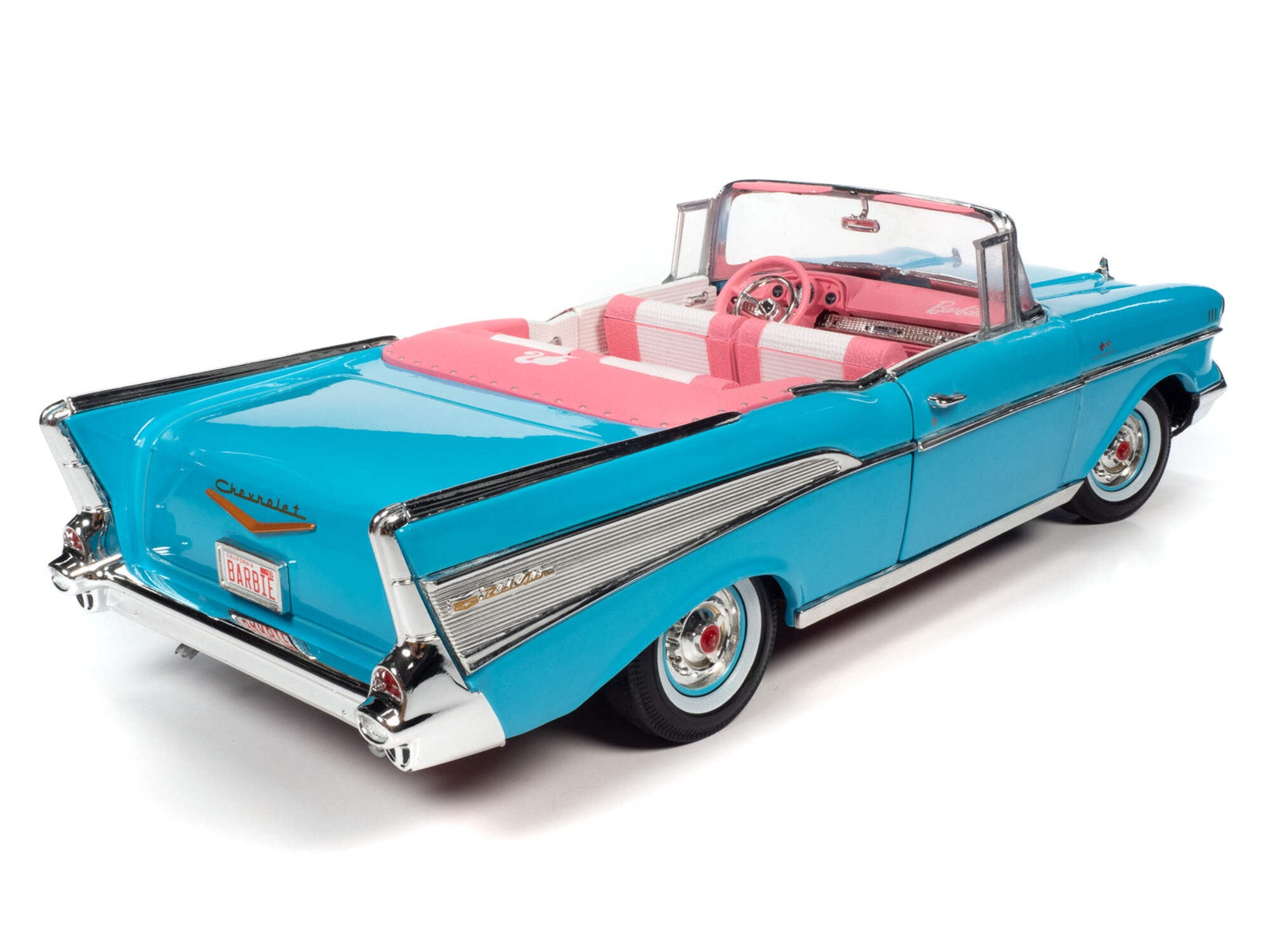 シェビーベルエア1957 1/18 バービー Auto World Barbie 1957 Chevy Bel Air Convertible Blue Die-Cast Car