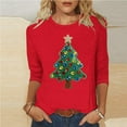 thumbnail image 2 of Feancey 3/4 Sleeve Womens Tops Casual Crewneck Christmas T-Shirts Dressy Trendy Xmas Tree Print Blouse Loose Fit Tee Shirt Red L, 2 of 6