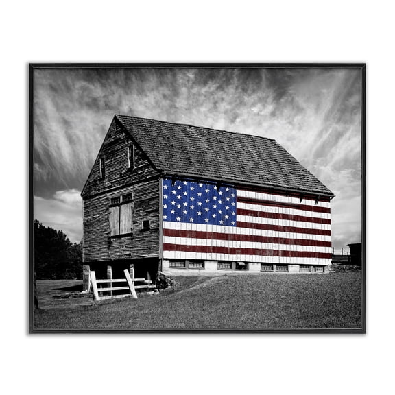 Stupell Industries Traditional Black & White Barn with American Flag Black Framed Giclee Art, 14 x 11, by James McLoughlin