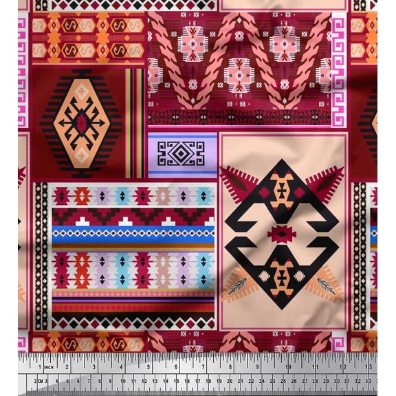 Soimoi Rayon Fabric Southwestern Patchwork Print Fabric by the Yard 42 Inch Wide