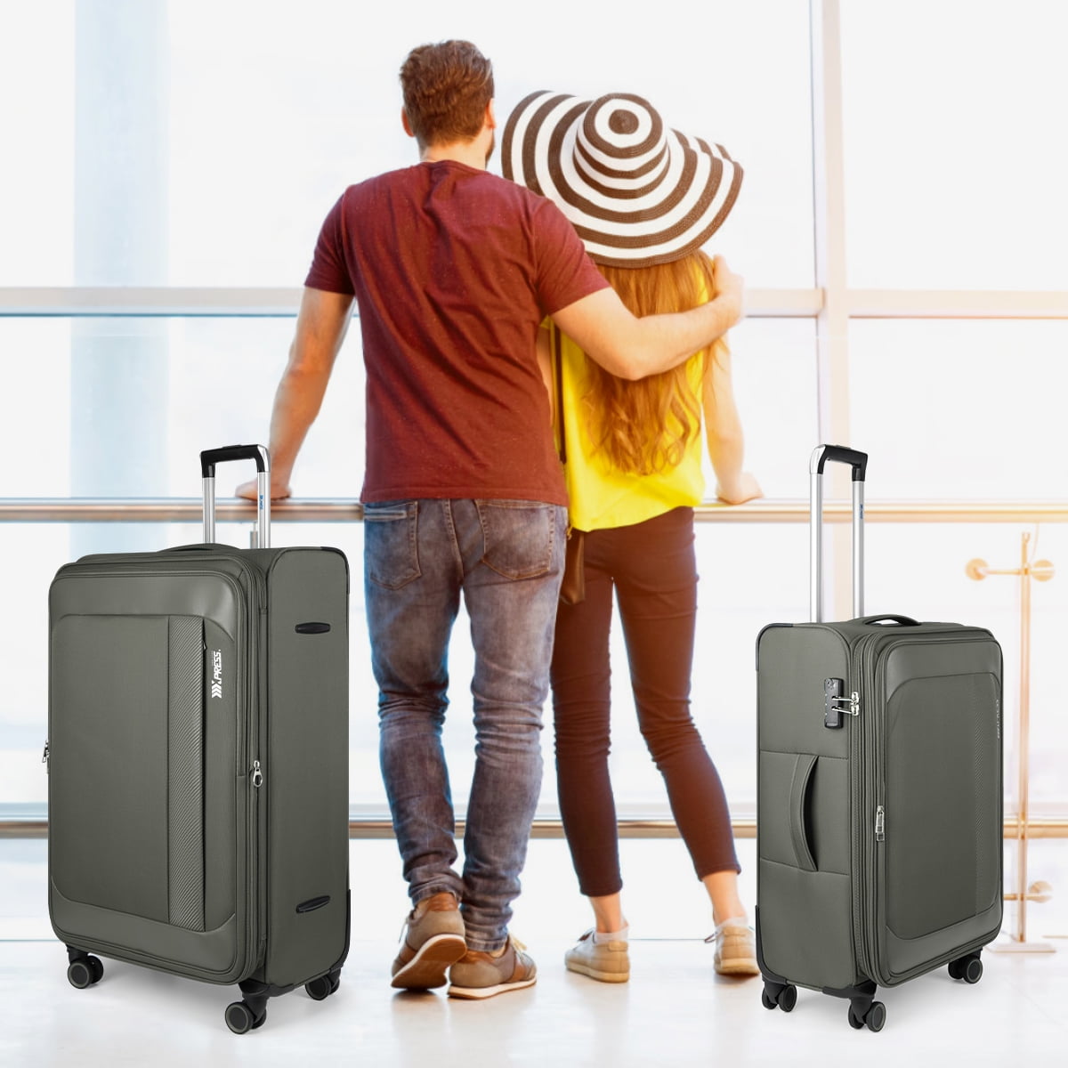 3-Piece Softside Luggage Set Expandable Suitcase with TSA Lock and Front Opening, 20"/26"/30", Grey - 8809