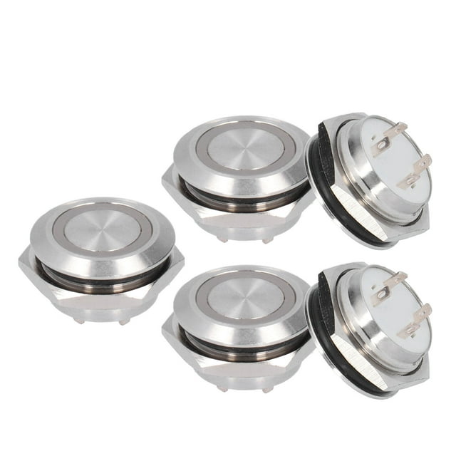 5 interruptores pulsadores momentáneos de metal con reinicio automático, ultradelgados, resistentes al agua, con LED, 19 mm, CC 3 ~ 6 V, color verde