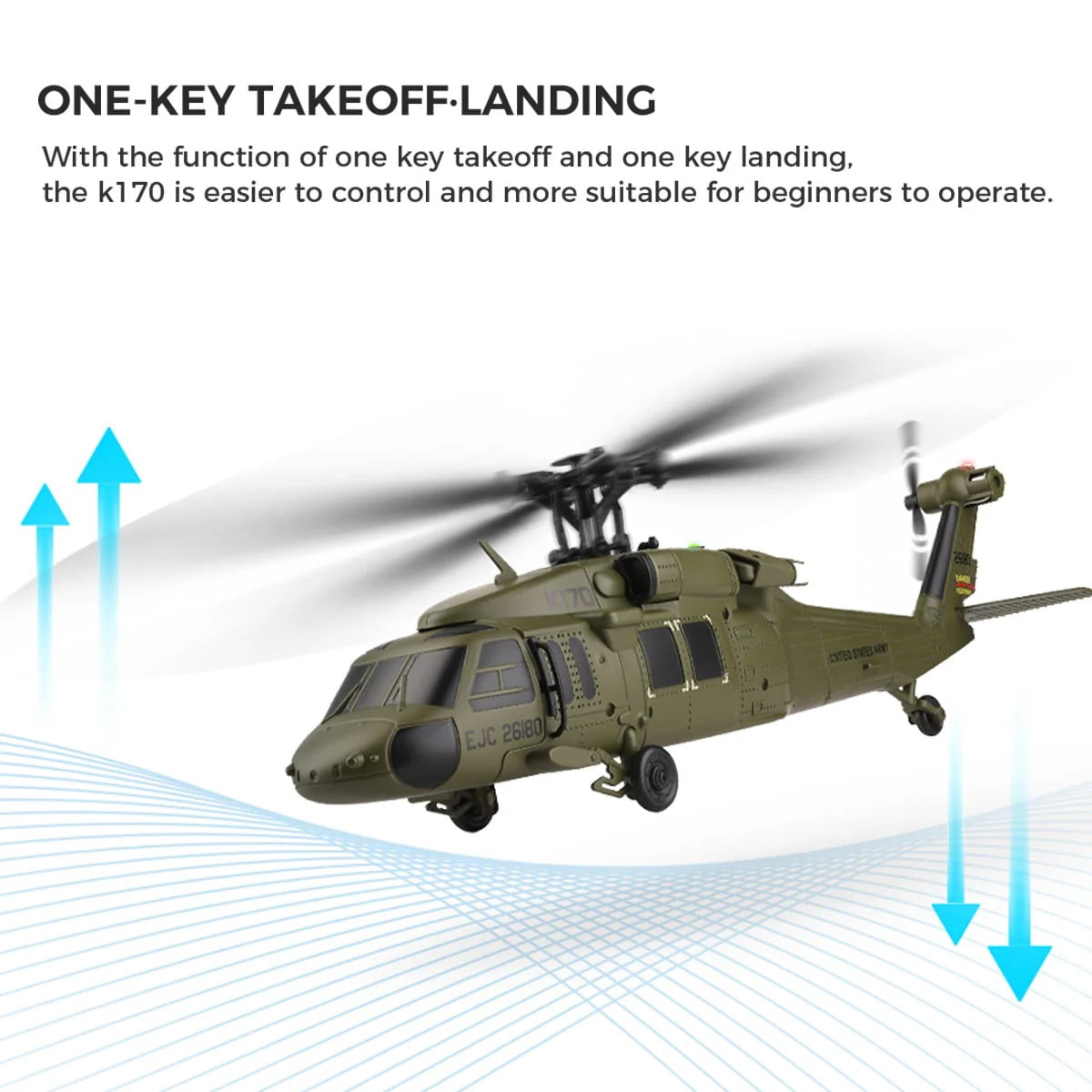 WL K170 RC Helicopter, 1:28 Scale BK Hawk UH-60L 4CH Flybarless Remote Control Helicopter Model with Brushless Motor & Altitude Hold , for Adults & Beginners