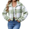 thumbnail image 2 of Tqcoqu Women's Plaid Jackets Long Sleeve Button Front Lapel Fuzzy Fashion Warm Winter Cropped Sherpa Coat, 2 of 8