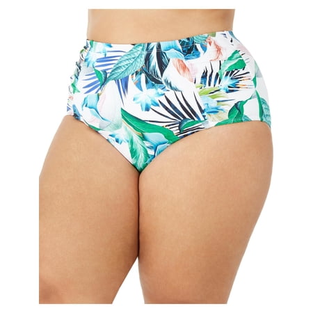 La Blanca Womens Plus Tropical Print High Waist Swim Bottom Separates White 18W