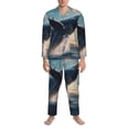 thumbnail image 3 of Yiaed Dancing Whale Print Men’s Pajamas Set - Long Sleeve Button Down Sleep Shirt and Pajama Bottoms Sleepwear Set Mens Pjs Sets Men's Pajama Bottoms-X-Large, 3 of 7
