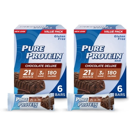 Pure Protein Bars, High Protein, Nutritious Snacks To Support Energy, Low Sugar, Gluten Free, Chocolate Deluxe, 6 Count (Pack Of 2) Packaging May Vary