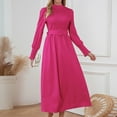 thumbnail image 4 of IROINNID Maxi Dress for Women Round Neck Long Sleeve Pleated A-line Solid Color Dress Discount,Hot Pink, 4 of 8