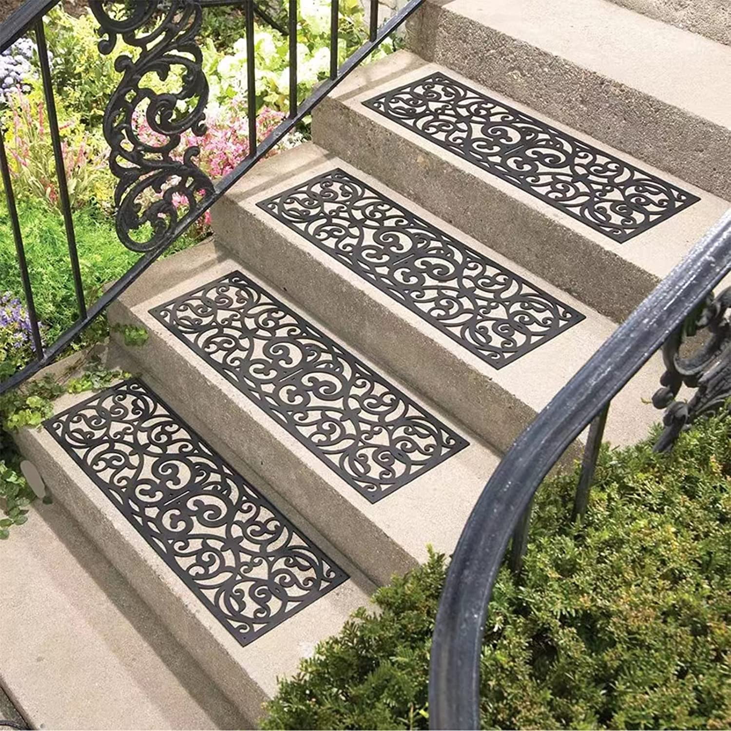 IEMIEBSHA 4 Pack Rubber Stair Mats, Non Slip Stair Treads Mat, Rubber Scroll Doormat for Outdoor, Indoor, Entrance, Stairs (29" x 9.5")