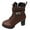 Brown, variant on Brown Ladies Casual Chic Belt Accent High Heel Thick Sole Oversized Sizes Fall And Winter Era Cozy Chunky Heel Short Boots For Leisure Fun