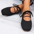 thumbnail image 4 of Miluxas Women's Knit Lace-Up Ballet Flats, Square Toe Ankle Tie Shoes, Soft Knit Fabric Mary Jane Flats for office, Casual Wear Black 9(42), 4 of 9