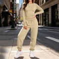thumbnail image 5 of Tqcoqu Women's Solid 2 Piece Tracksuit,Crew Neck Long Sleeve Top & High Waist Drawstring Jogger Pants,Casual Loungewear Athletic Outfit Set for Women,Khaki Women's S-XXXL, 5 of 9